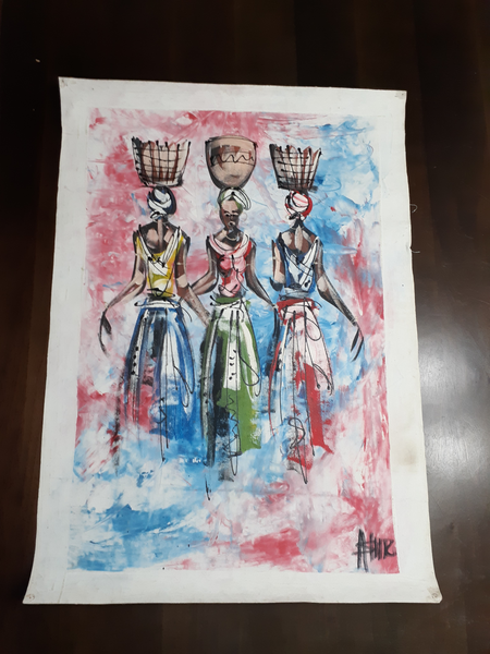 Original Acrylic Canvas Painting - Three Sisters Red & Blue - AkwaabaFie Decor