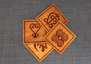 Laser Engraved Adinkra Wood Coasters