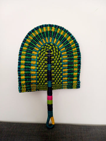 Green and Yellow Hand-Woven Fan