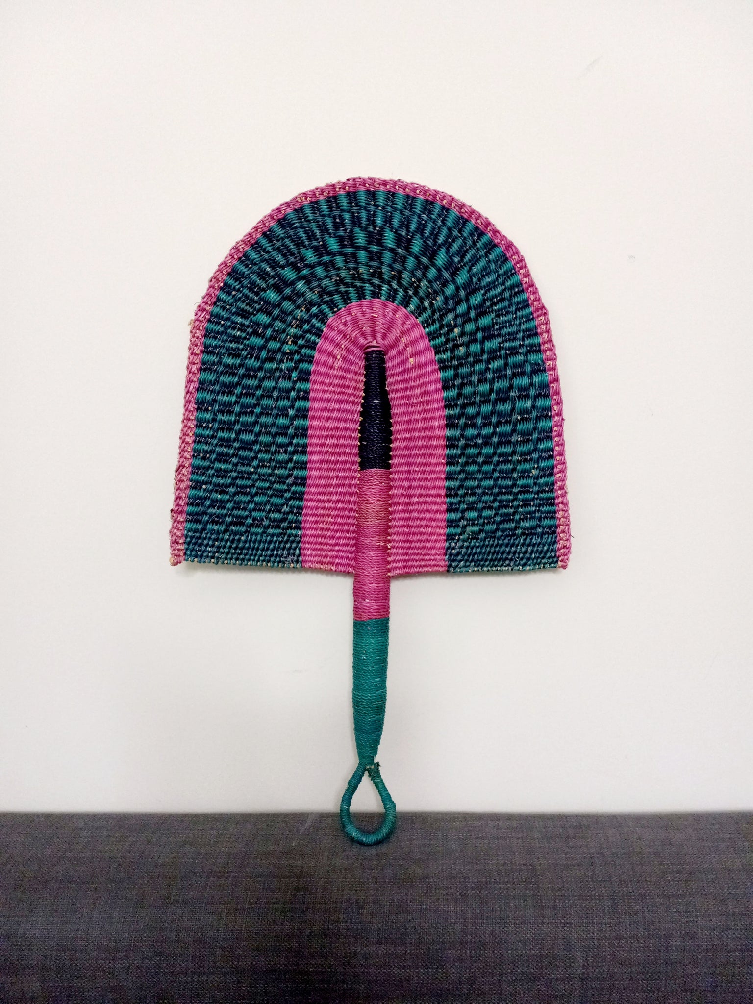 Green and Pink Hand-Woven Fan