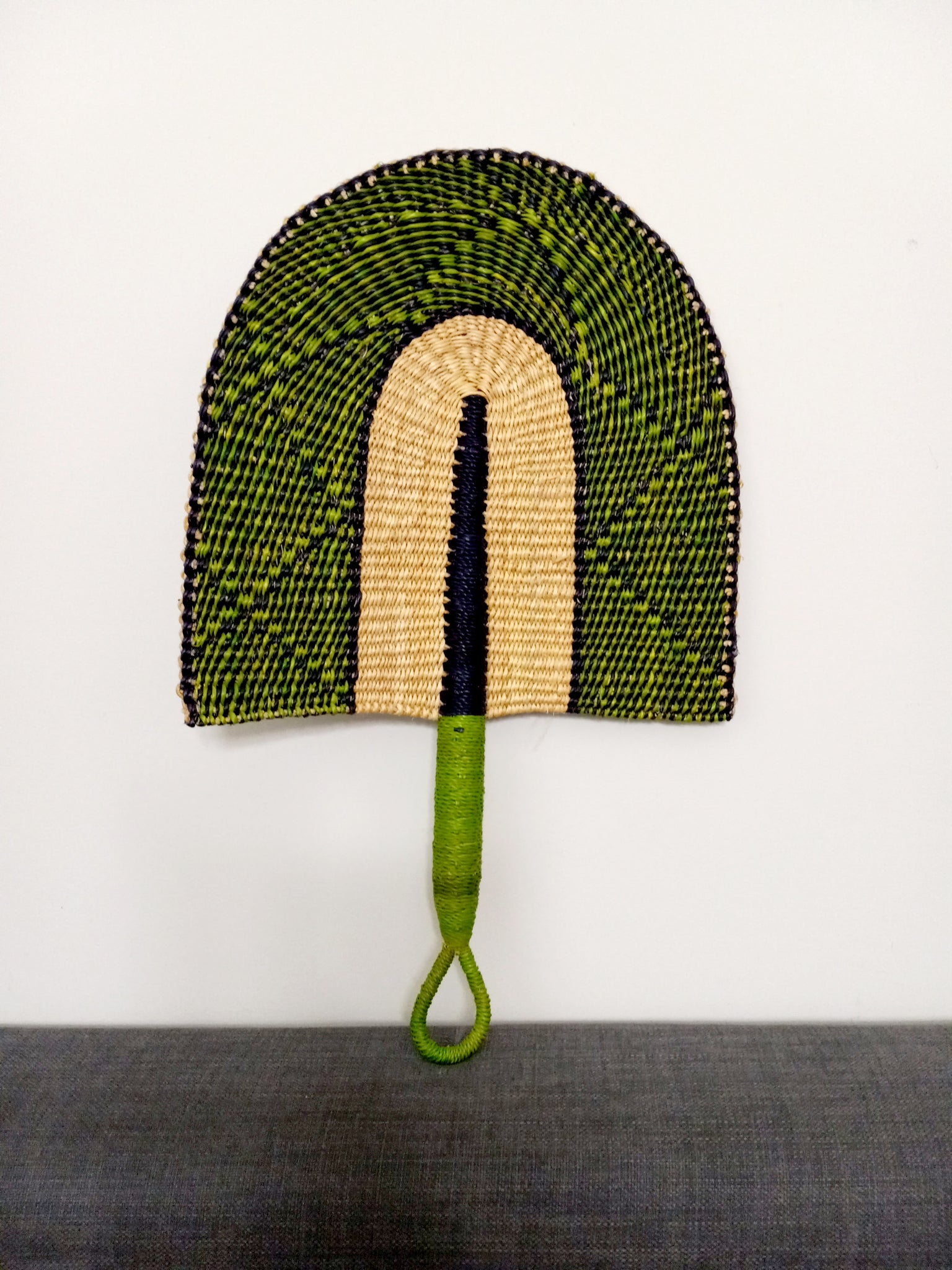 Green and Cream Hand-Woven Fan