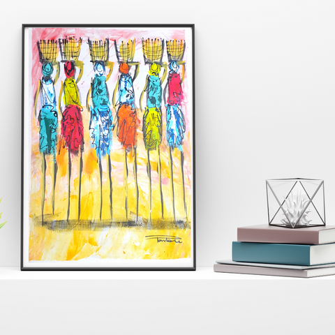 Original Acrylic Canvas Painting - Multicolored Ladies - AkwaabaFie Decor
