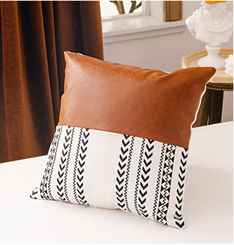 Mudcloth and faux leather pillow cover - AkwaabaFie Decor